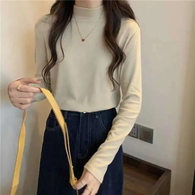 Picture of Double-sided velvet warm bottoming shirt women's autumn and winter Korean version of the latest half-high collar high-end slim-fit top trendy