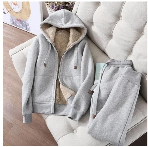 Sports Casual suit Women's Winter fleece-lined Thickened Simple Solid Color Slimming Long Sleeve Hooded Short Jacket Trendy Sports Pants