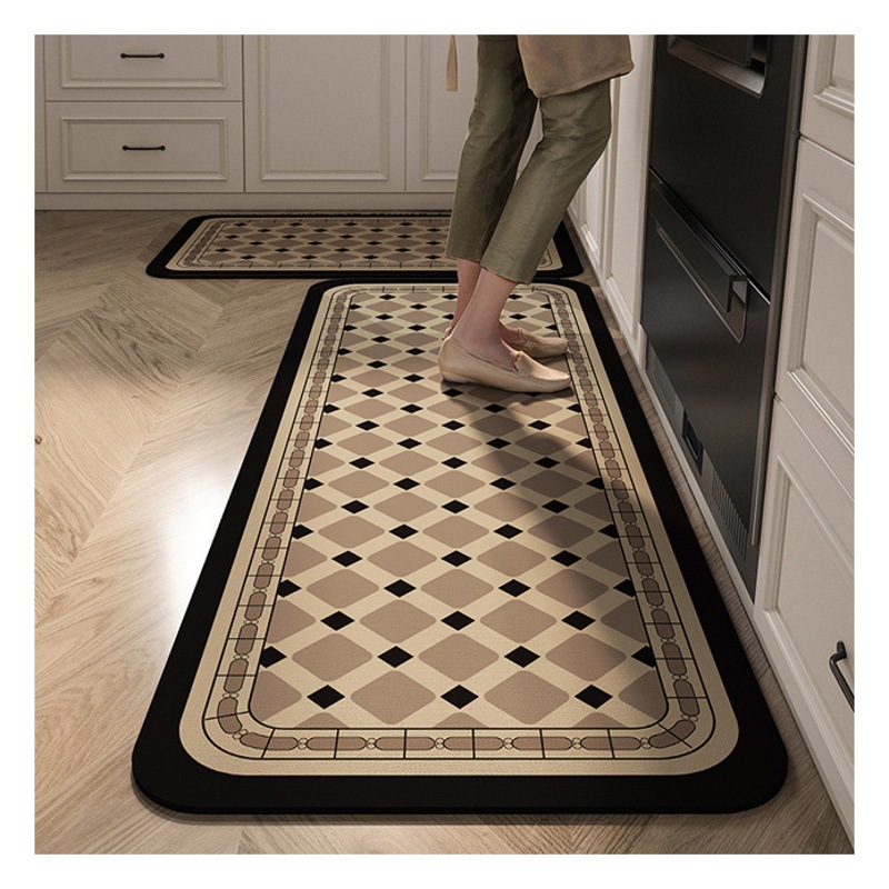 American Retro Long Kitchen Mat Easy to Clean Oil Absorbing Non-Slip Wear Mat Absorbent Dirt Resistant Diatom Mud Mat