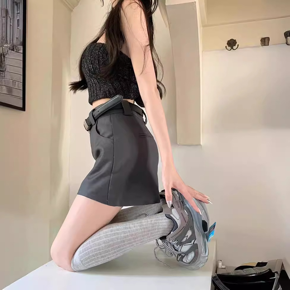 Summer New Arrival Skirt Women's High-Grade Grey A- Line Suit Sheath Anti-Light Small High Waist Mini Skirt
