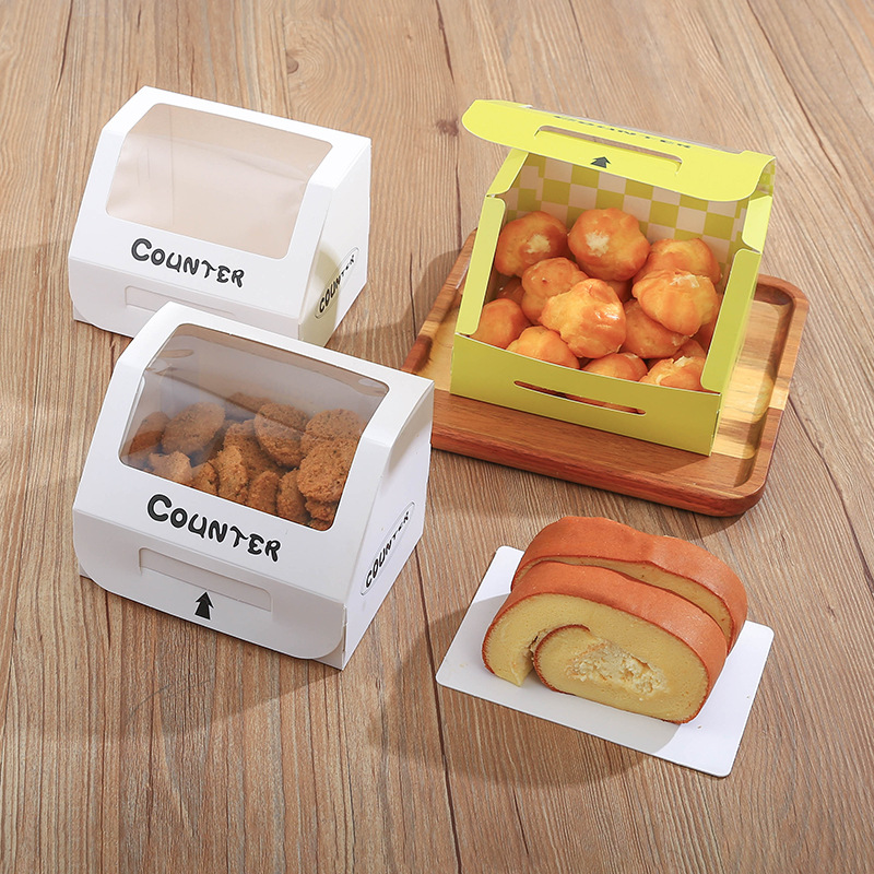 Window Box Puff Cake Roll Towel Roll Packaging Carton Dessert Window Box Pastry Baking Packaging Box Wholesale