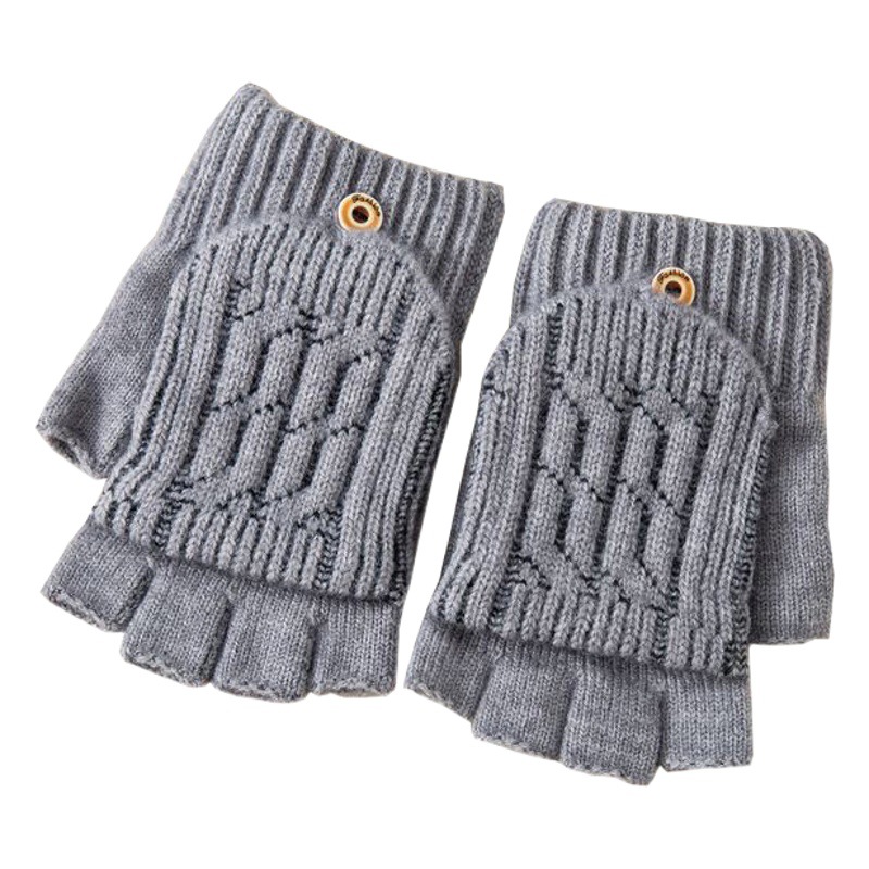 Men's Half Finger Flip Cover Gloves with Cover Cashmere Gloves Knitted Thickened Warm Fleece-Lined Excerpted Gloves
