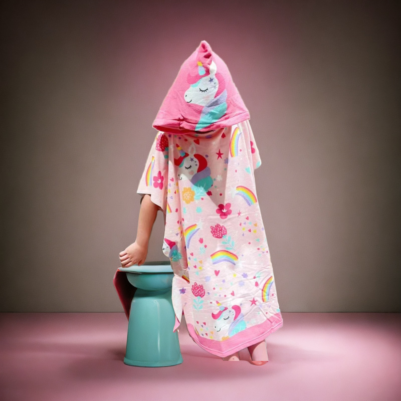 Picture of Children's Bath Towel Hooded Poncho Bathrobe Super Soft Wearable Baby Absorbent Towel for Boys and Girls Swimming