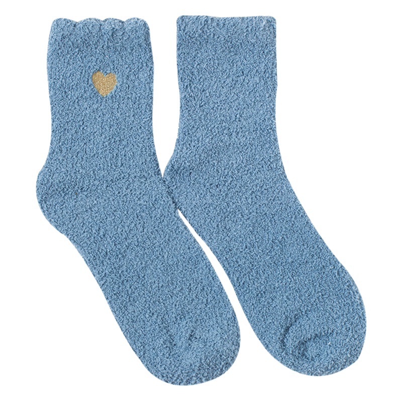 Autumn and Winter New Casual Coral Fleece Mid-tube Women's Socks Thickened Floor Socks Embroidered Love Half-side Fleece Sleeping Socks