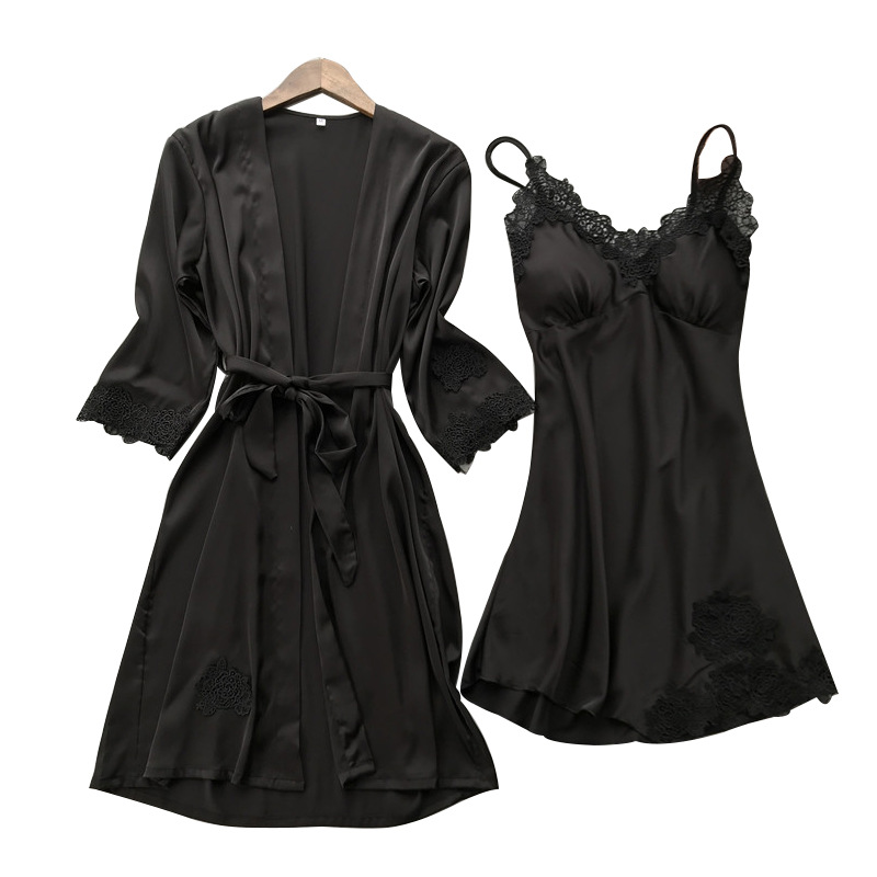 Picture of Spring and Summer New Sexy Sling Nightgown Nightgown Nightgown Set Wholesale Silk Home Clothes with Chest Pad Nightgown Women