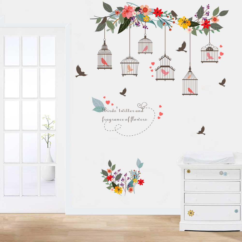 Zy122 New Flower Vine Birdcage Bedroom Living Room Tv Background Wall Decoration Mural Removable Wall Sticker Sticker