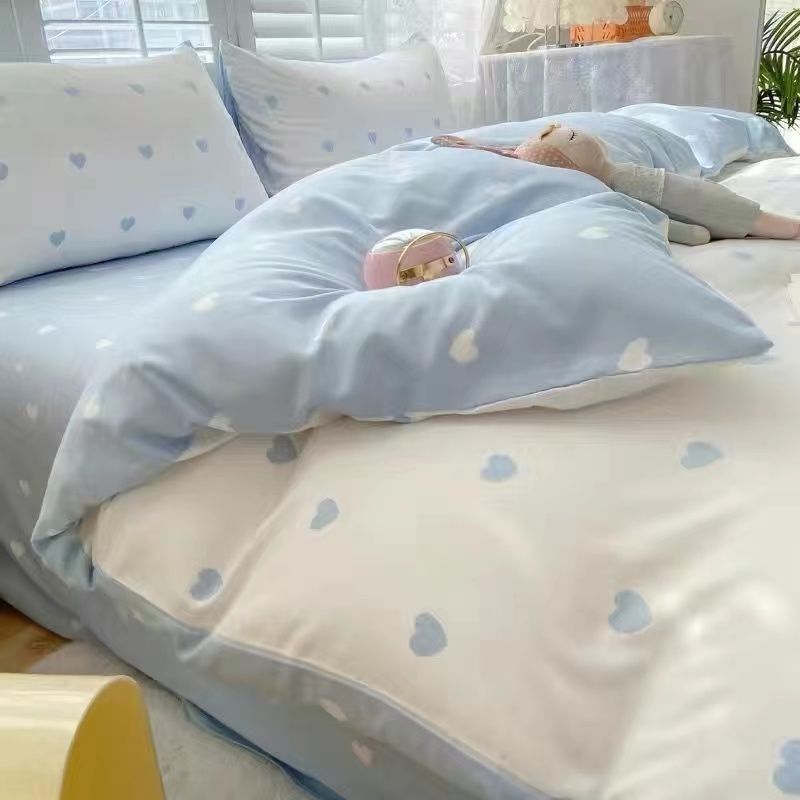 Four Seasons Washed Cotton ins Quilt Cover Four-piece Set Student Dormitory Bed Sheet Double Three-piece Set Quilt Cover Bedding