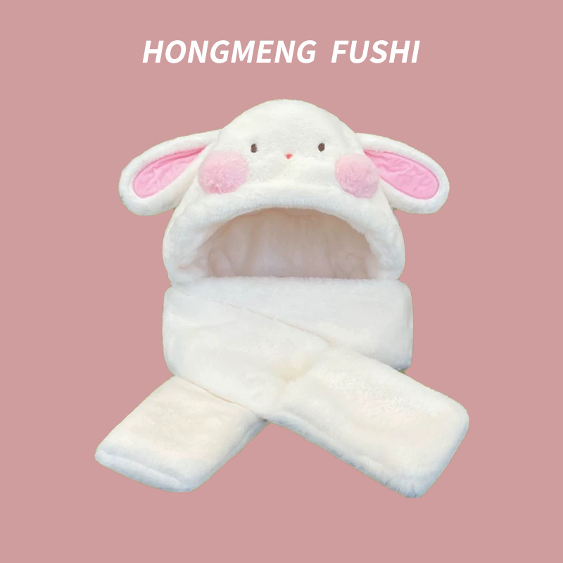 Picture of Winter plush hat scarf gloves one female rabbit autumn and winter three-piece cute thick scarf warm windproof