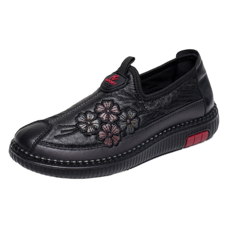 Old Lady's Mother Shoes, Old Beijing Cloth Shoes, Soft-Soled Single Shoes, New Style for Middle-Aged and Elderly Women, Grandma's Shoes, Spring and Autumn Leather Shoes for the Elderly