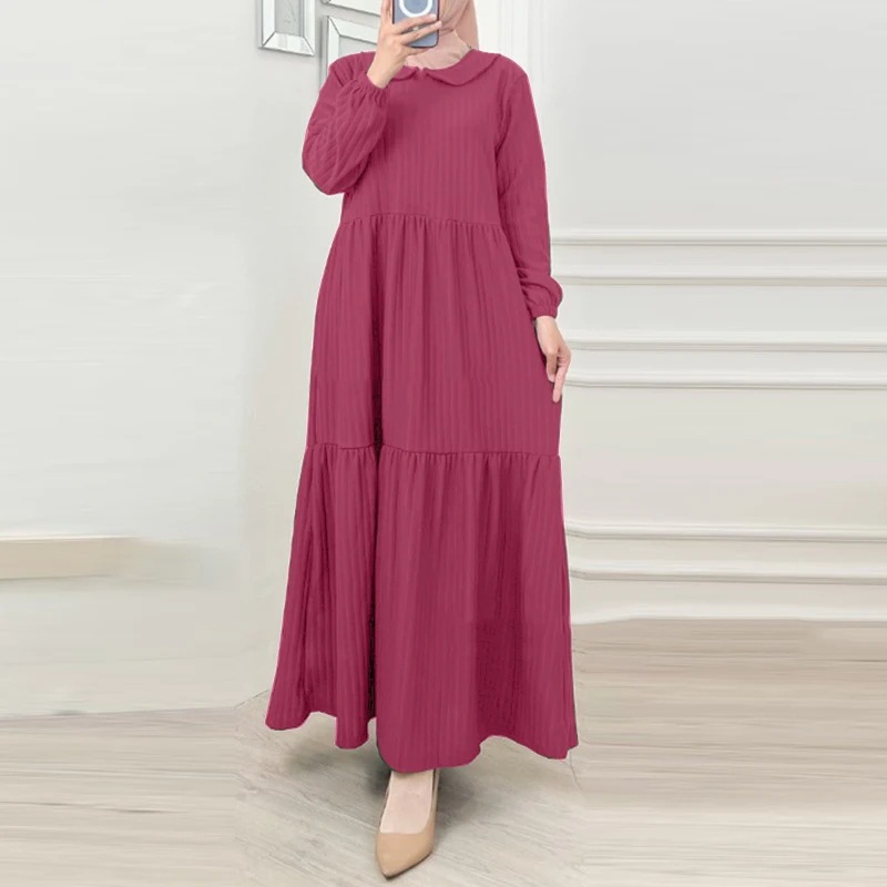 Picture of Cross-Border Muslim Women's Ruffle Skirt Puff Sleeve Dress Robe Dubai Turkish Sundress Middle Eastern Style