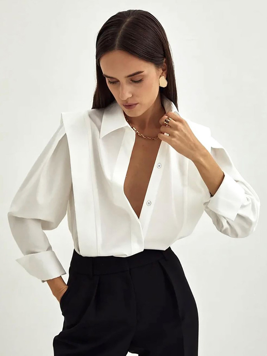 White Cotton Niche Design Elegant French Shirt 2025 European and American New Autum Fashion Export Commuter Women