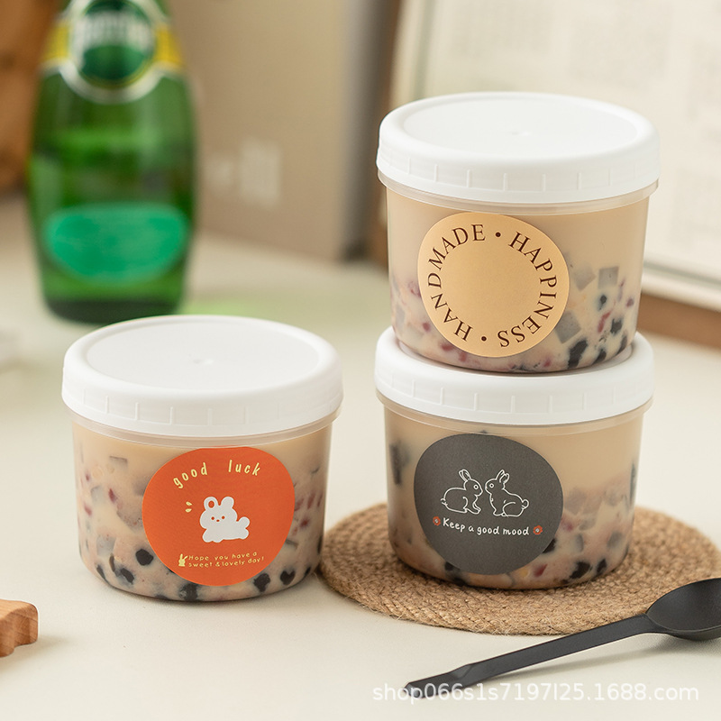 400ml600ml Doodle Can Burned Fairy Grass Cup Package Box High Temperature Resistant Yogurt Pudding Double Leather Milk Special Cup with Lid