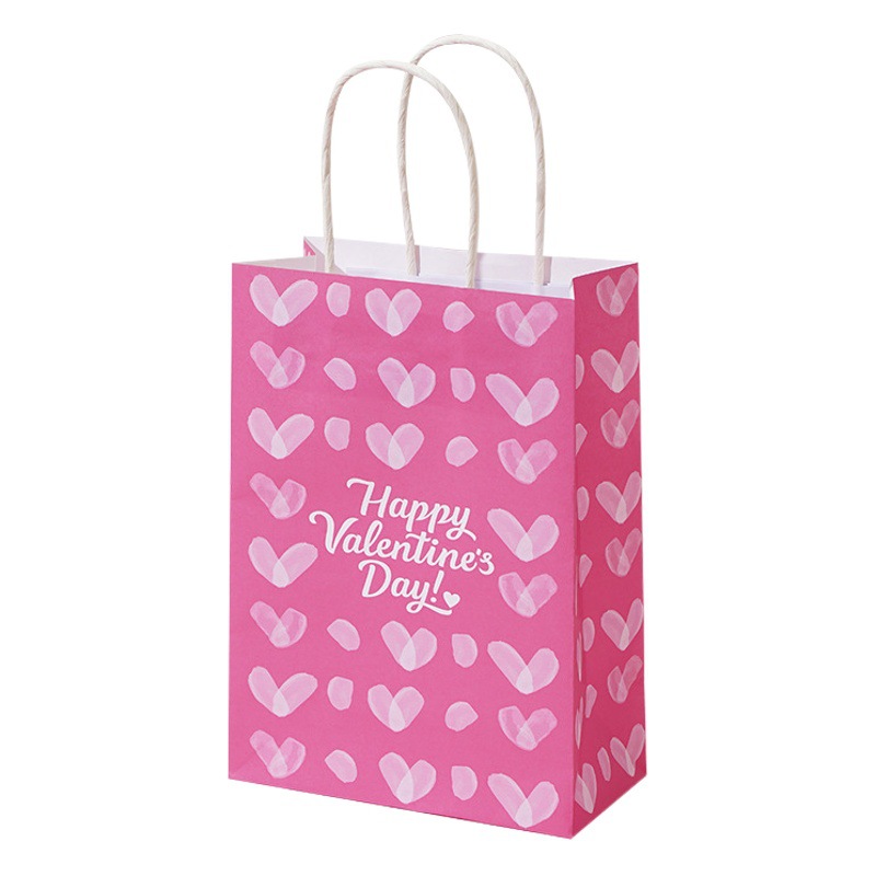 in stock Valentine's Day Tote Bag Pink Love Decoration Kraft Paper Bag Girl Surprise Gift Accompanying Gift Packaging Bag