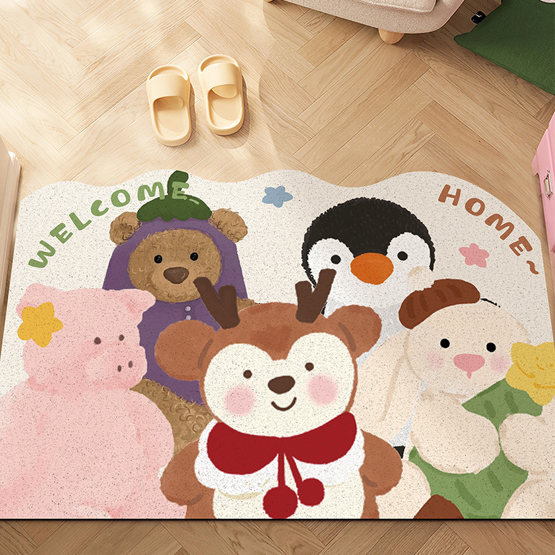 Picture of Entrance Floor Mat Healing Doll Silk Ring Entry Door Mat Cuttable Dust Removal Dirt Resistant Entrance Carpet Non-Slip Foot Mat