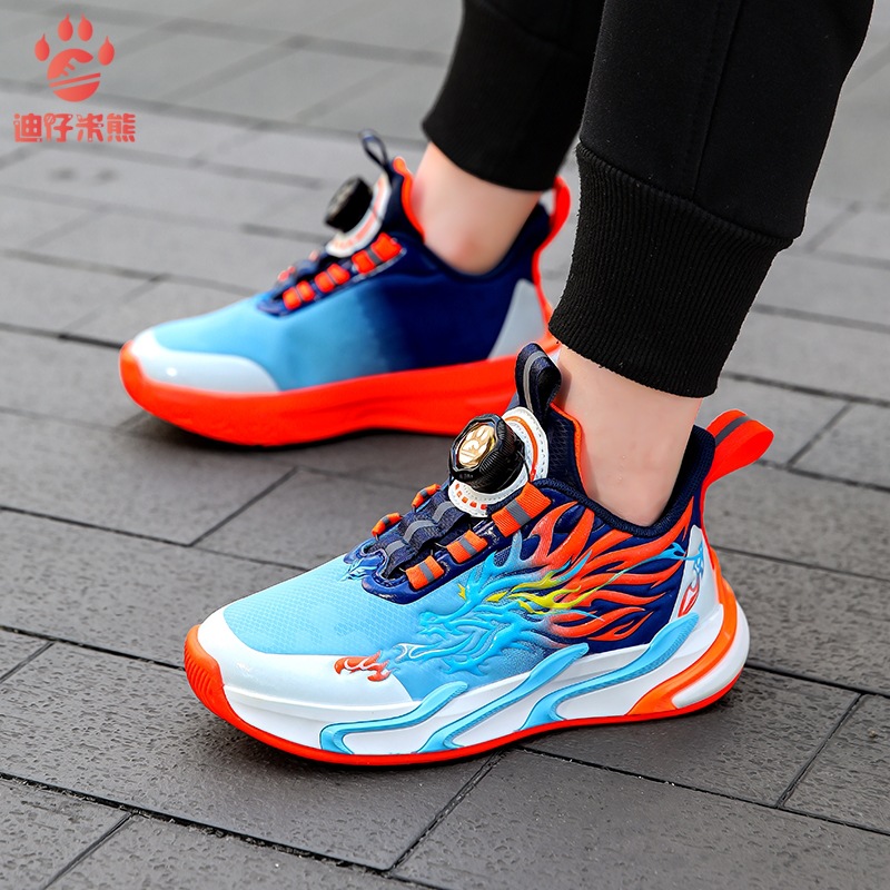 New Boys sneaker Leather Waterproof Non-Slip Wear-Resistant Rotary Buckle Casual Popular Children's Shoes Big Children's Basketball Shoes