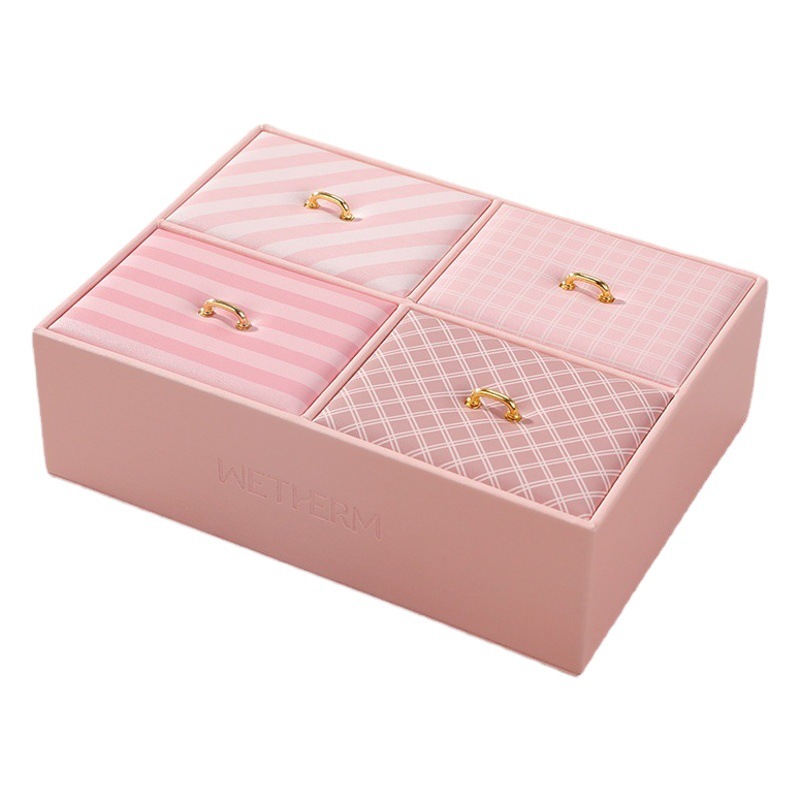 Jewelry Box, Ring Box, Four-Compartment Earring Jewelry Box, Multi-Functional Cosmetic Box, Jewelry Packaging Box, Leather Jewelry Box