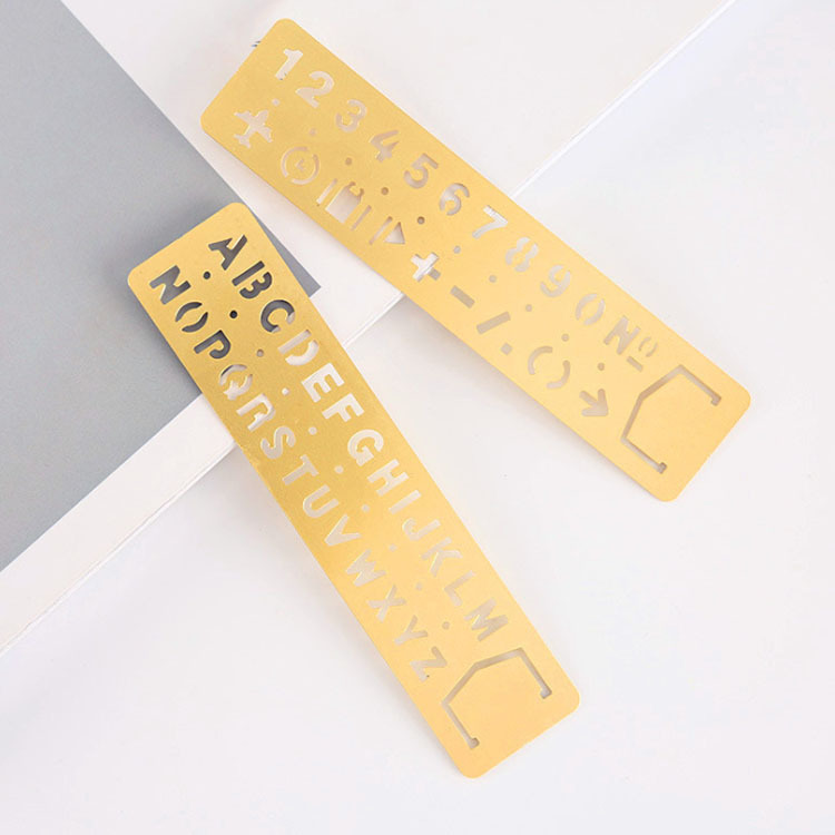 Picture of Metal Bookmark Measuring Drawing Ruler Primary School Students Hollow Bookmark Multifunctional Alphanumeric Template Ruler