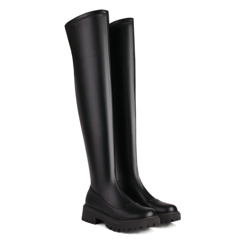 Women's Over-the-knee boots black red elastic thin boots thick-soled chunky heel mid-heel stage performance women's boots Knight boots