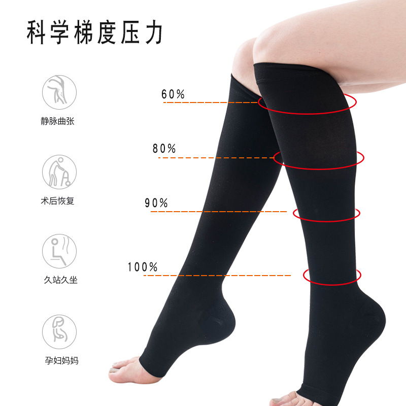 Picture of in stock wholesale compression stockings to relieve swelling sports health care prevention type triple armour with tube open toe elastic stockings