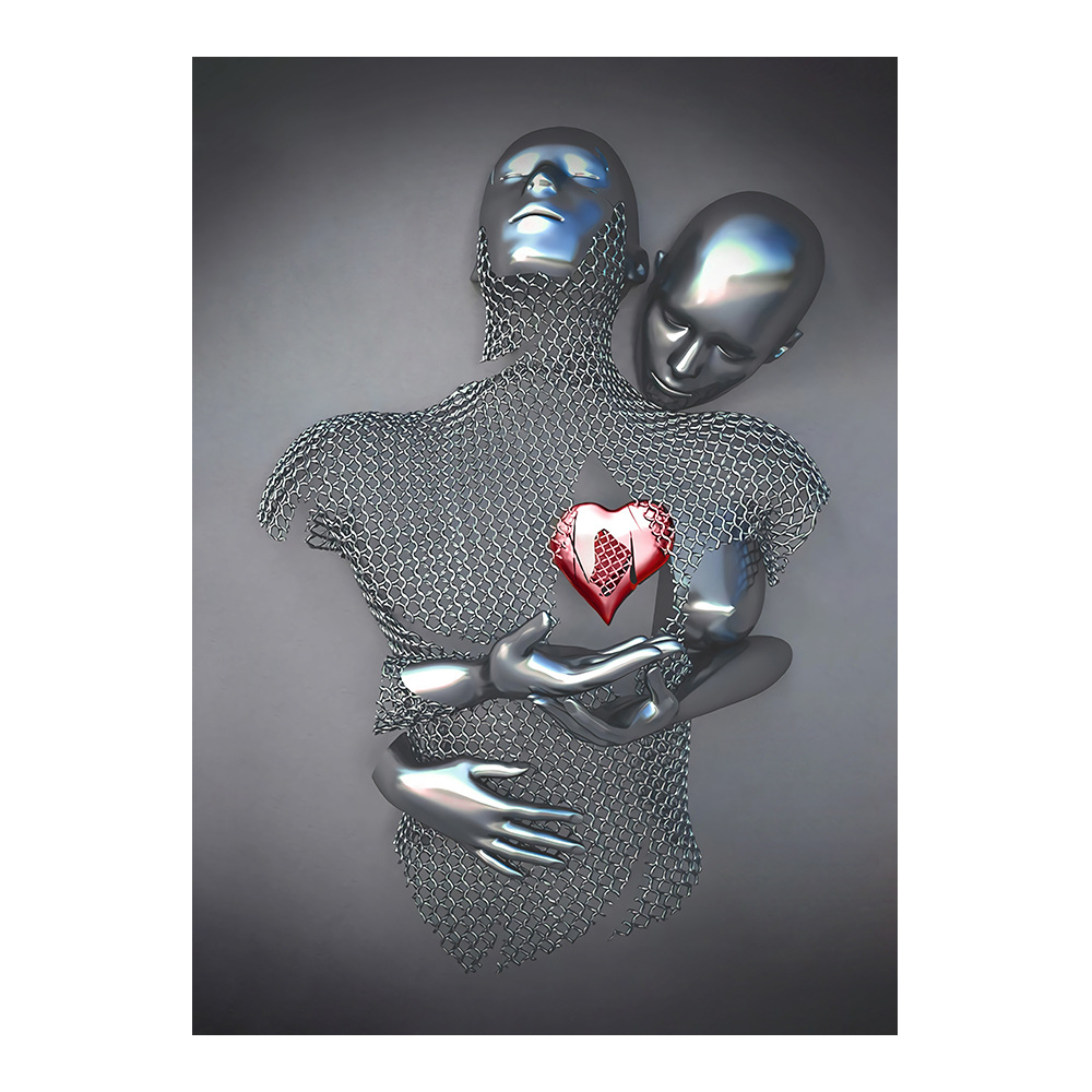 Picture of Scandinavian Home Decoration Canvas Painting Metal Character Statue Poster Hanging Painting Wall Frameless Painting Core Creative Metal