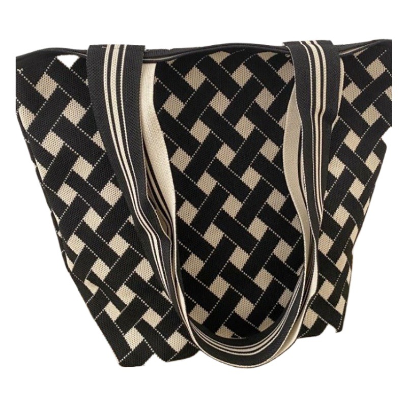 Design Pop Geometric Pattern Knitted Shoulder Bag for Women, Versatile Large-Capacity Commuter Tote Bag, Crossbody Commuter Versatile