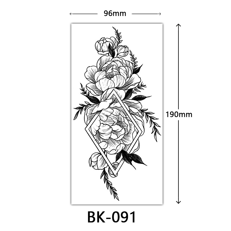 Picture of Cross-Border Supply of Sketch Flower Tattoo Stickers, Sketch Tattoo Stickers, Rose Flower Black and White Flower Tattoo