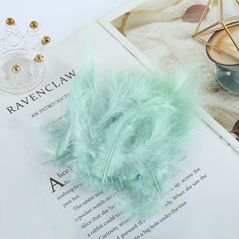 Picture of Feather decoration color turkey feather pointed tail velvet dream catcher net material wave ball gift box filler shooting props