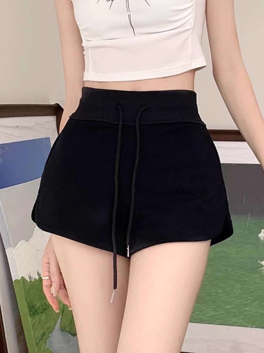 Black Sports Shorts Women's Autumn Hot Girl Casual Pants 2024 New High Waist Slimming A- Word American Hot Pants for Outer Wear