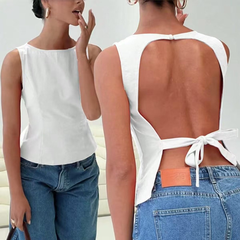 Cross-Border European and American Export Pure Color Sexy Hot Girl Backless Strap Suspender Sleeveless Versatile Vest Women's Body Top