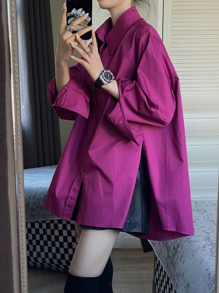 High-grade Light Luxury Rose Red Shirt Design Sense Top Spring and Autumn Unique Chic Loose Casual Sunscreen Coat Trendy