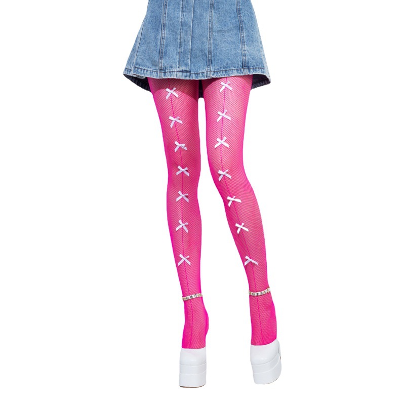 Black silk fishnet socks women's sexy stockings summer thin Rose Red jk hot girl bow fishnet ultra-thin pantyhose