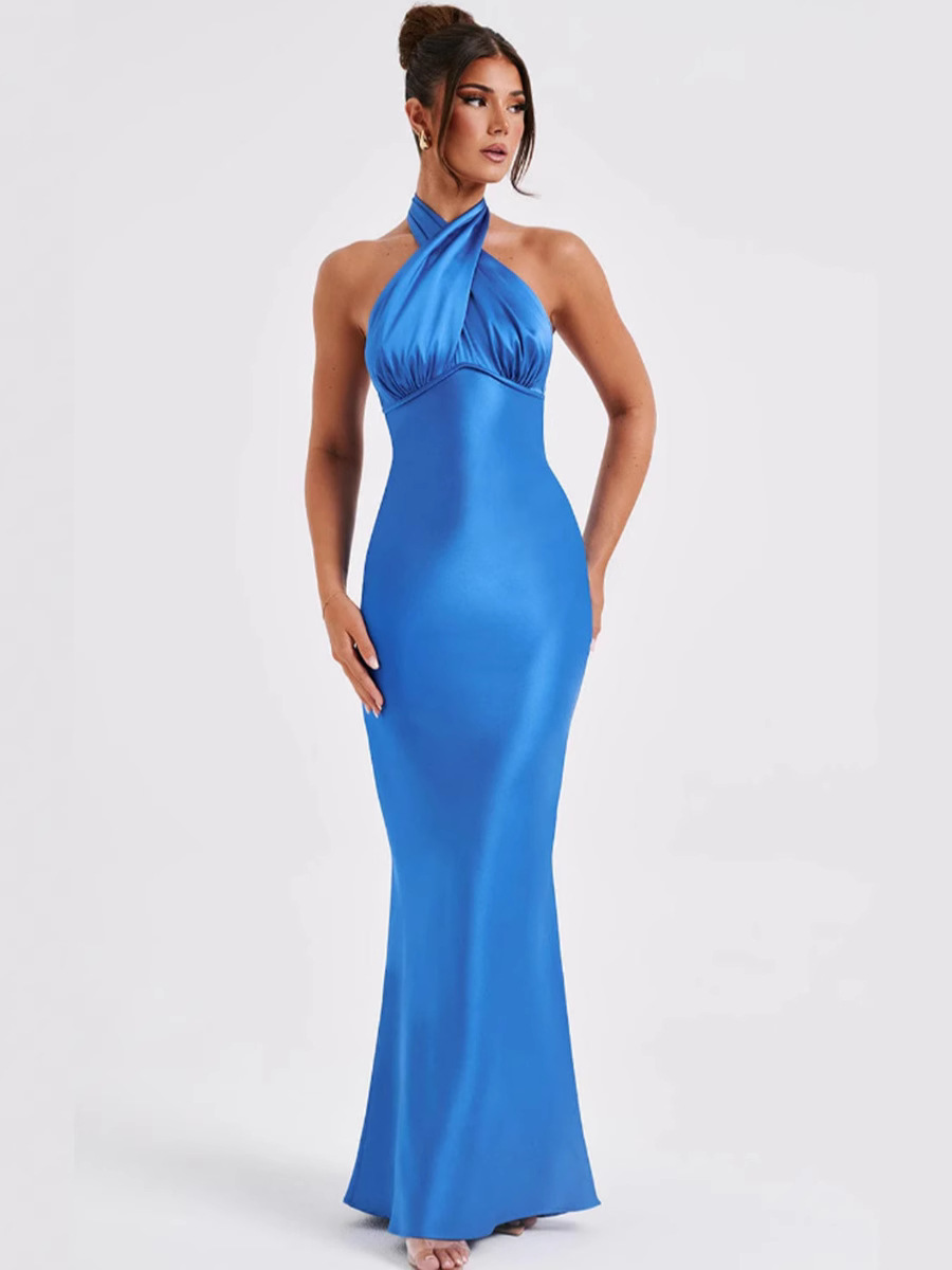 Advanced Light Luxury Silk Sleeveless Cross Hanging Neck Hip Skirt 2025 Spring New Elegant Backless dress