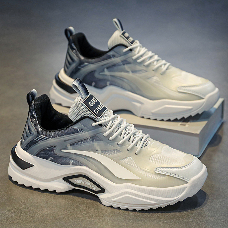 Student Casual Running Sneakers 2024 Spring New Trendy Breathable Men's Shoes Youth Thick-Soled Dad Shoes