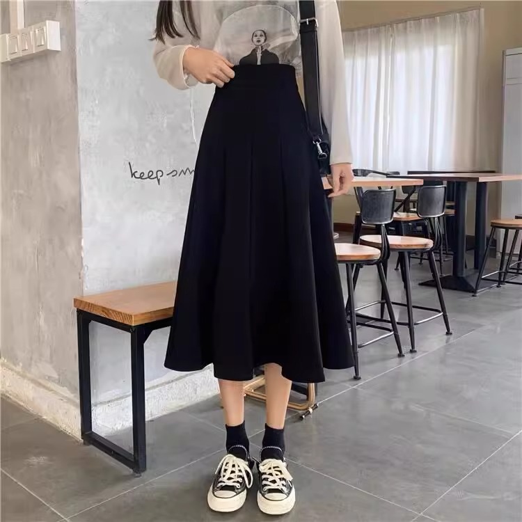 Women's Skirt 2024 Spring New Design Sense A- Shaped Umbrella Skirt chubby girl High Waist Mid-Length Hip Covering Black Skirt