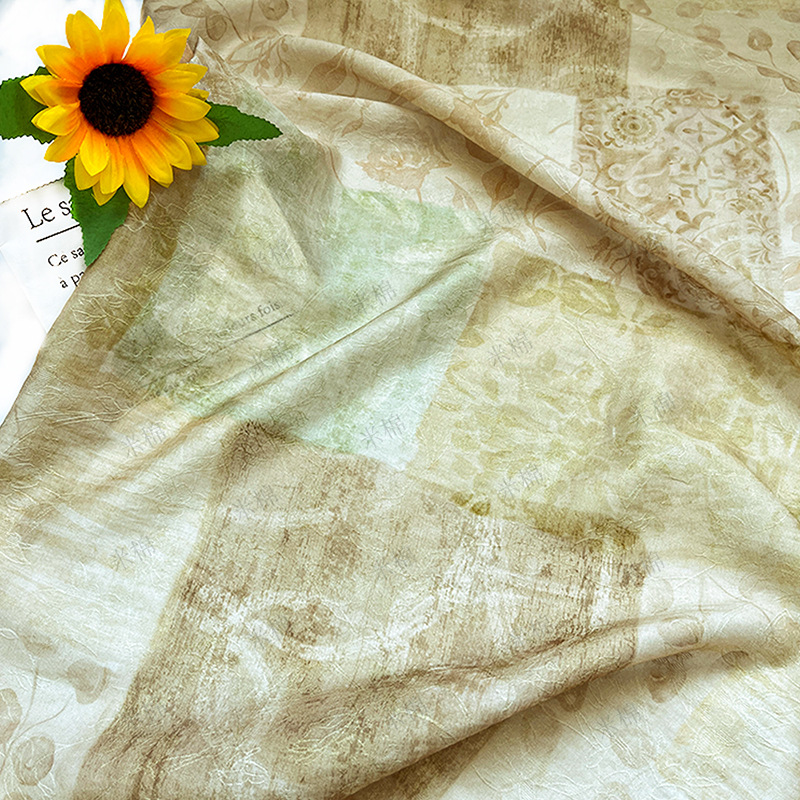 Yellow and green parquet New Chinese style Hanfu cheongsam dress fabric handmade DIY fabric Tencel jacquard fabric