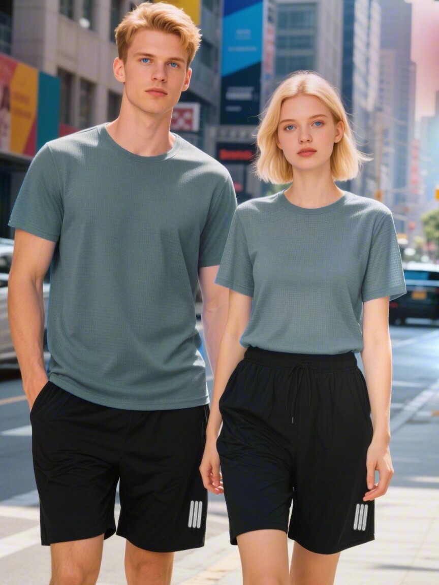 Picture of New Casual suit Men's Summer Thin Breathable Quick-drying Short-sleeved Shorts Green plus size Loose Sports Two-piece Set