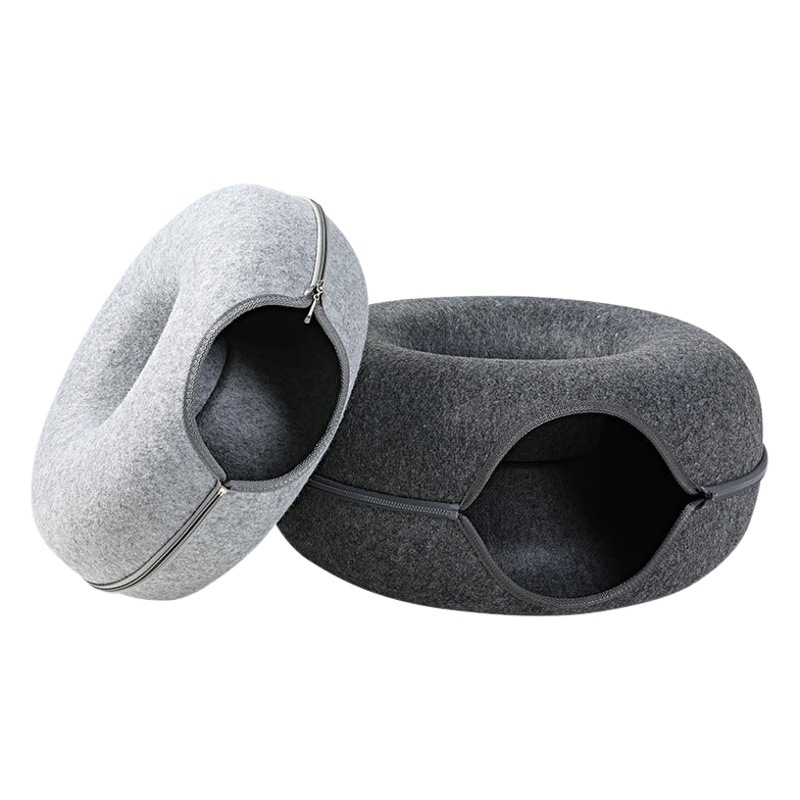 Felt Cat Nest Breathable Four Seasons Cat House Round Removable and Washable Zipper Closure Toy Cat Tunnel Donut Cat Nest