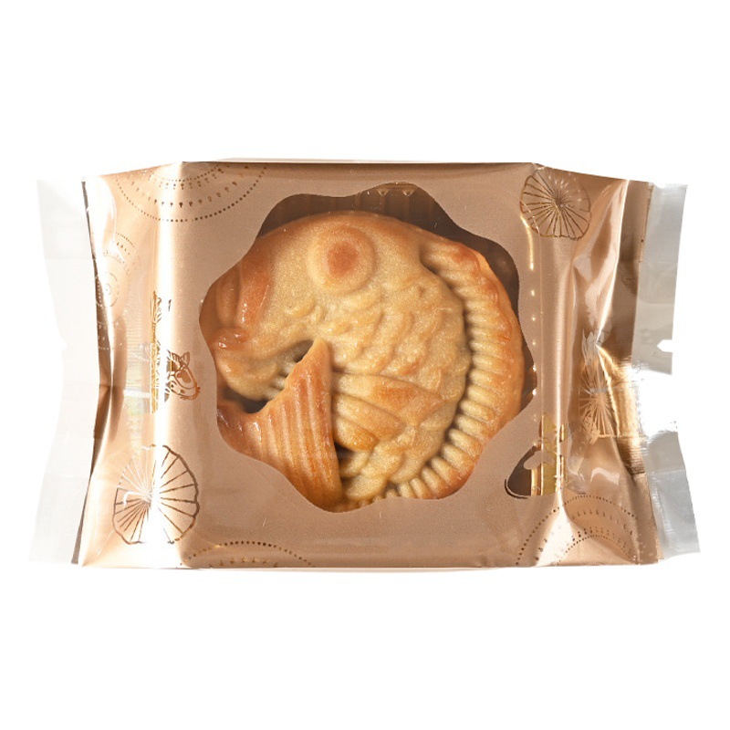 New Mid-Autumn Festival Flow Heart Moon Cake Packaging Bag Golden Side Concave Window Bag Ice Skin Baking Egg Yolk Crisp Machine Seal Bag Wholesale