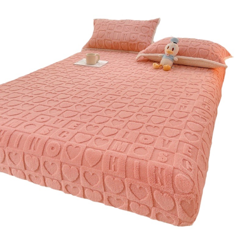 Milk velvet bed cover winter coral velvet thickened flange Tower velvet protective cover non-slip carved velvet one-piece bed sheet