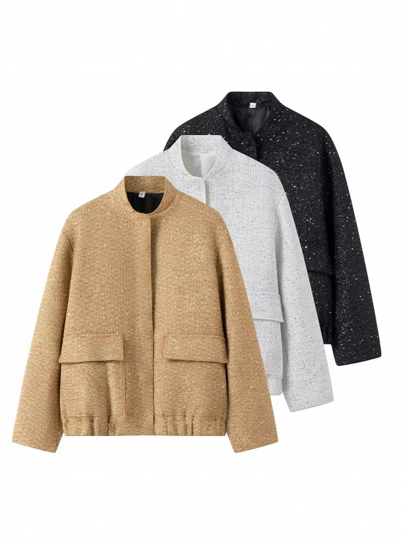 Cross-border AliExpress 2024 spring and autumn European and American style autumn women's new fashion hot girl sequins decorated collar jacket coat