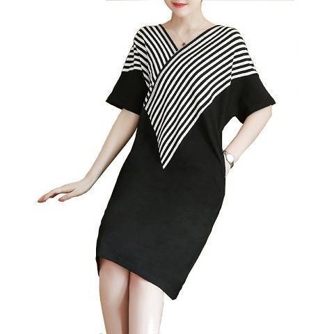 Picture of Cross-border Pregnant Women Korean Style plus size Design Niche dress New Thin Loose Slimming Short-sleeved V-neck Skirt