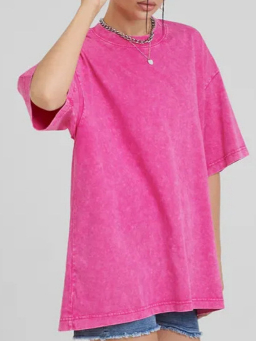 Cross-border Amazon wish AliExpress foreign trade European and American women's clothing 2025 summer solid color casual loose short sleeve T-shirt