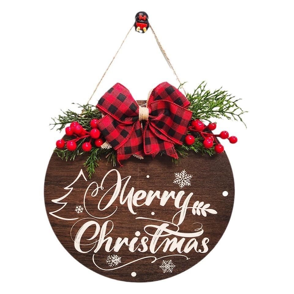 Christmas wooden hanging pendant wall decoration round door plate decoration door hanging mall window decoration