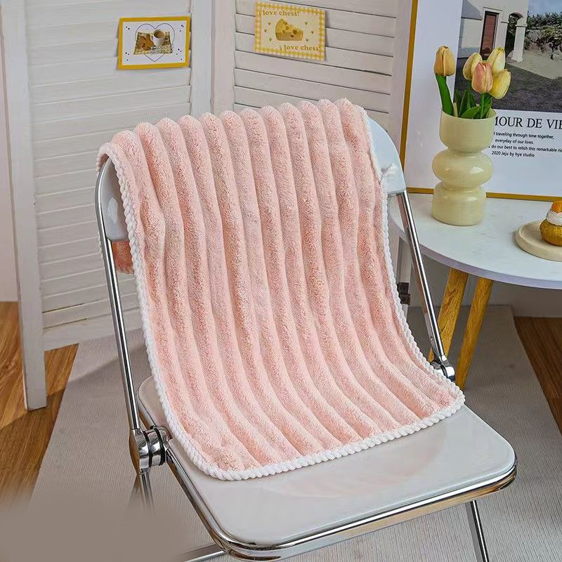 Picture of Candy Strip Coral Fleece Student Towel Girl's Soft Bath Quick-drying Thickened Adult Absorbent No-lint Household