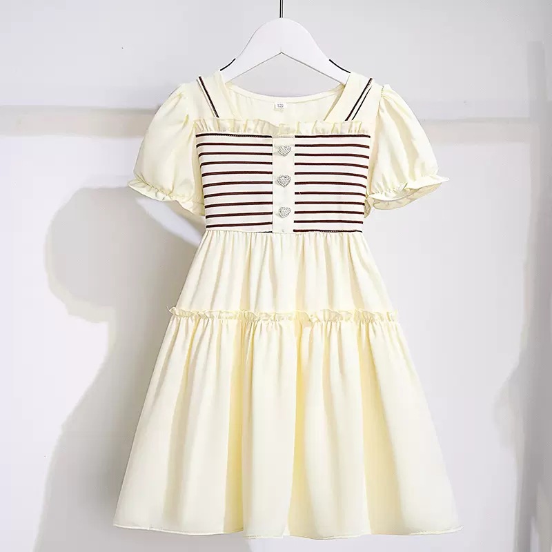 Girl's Summer Fashionable dress Girl's Big Boy's Summer Dress College Style New Fashion Striped Western Style Princess Dress