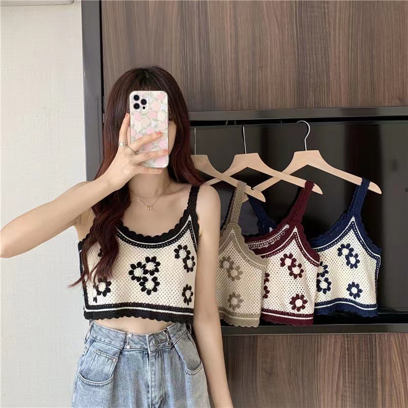 2021 embroidered outer wear young Korean style camisole knitted short sleeveless vest