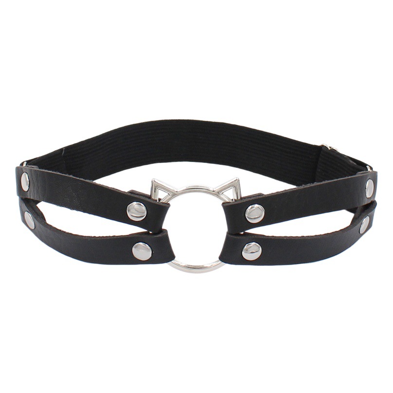 Japanese and Korean Soft Girl Sexy Cat Harajuku Punk Cat Head-Shaped Leather Bar Pu Leather Leg Ring Garter Clip