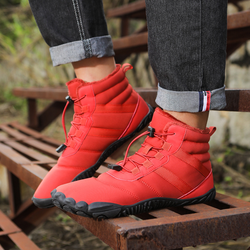 New Couple Fleece-lined Hiking Shoes Men's Hiking Shoes Snow Boots Five-finger Cotton Shoes Men's Non-slip Casual Walking Shoes
