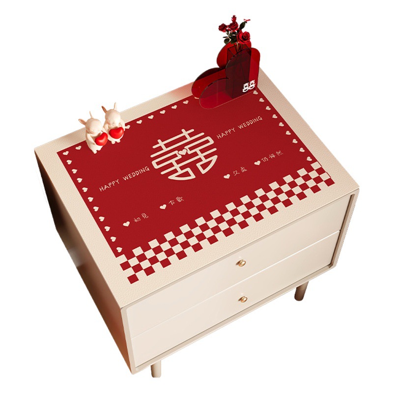 Bedside table mat red wedding Xi character modern simple waterproof dust-proof mat Chinese wedding room layout household tablecloth
