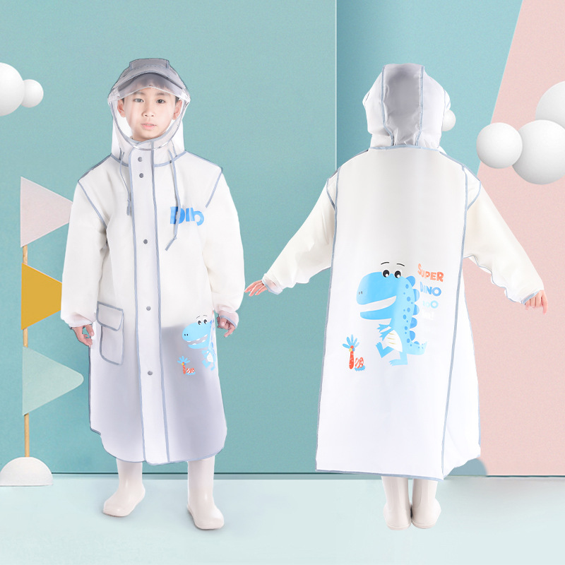 Picture of Children's Raincoat Kindergarten Baby Children Primary School Boys and Girls Raincoat with Schoolbag Double Brim Zipper Poncho